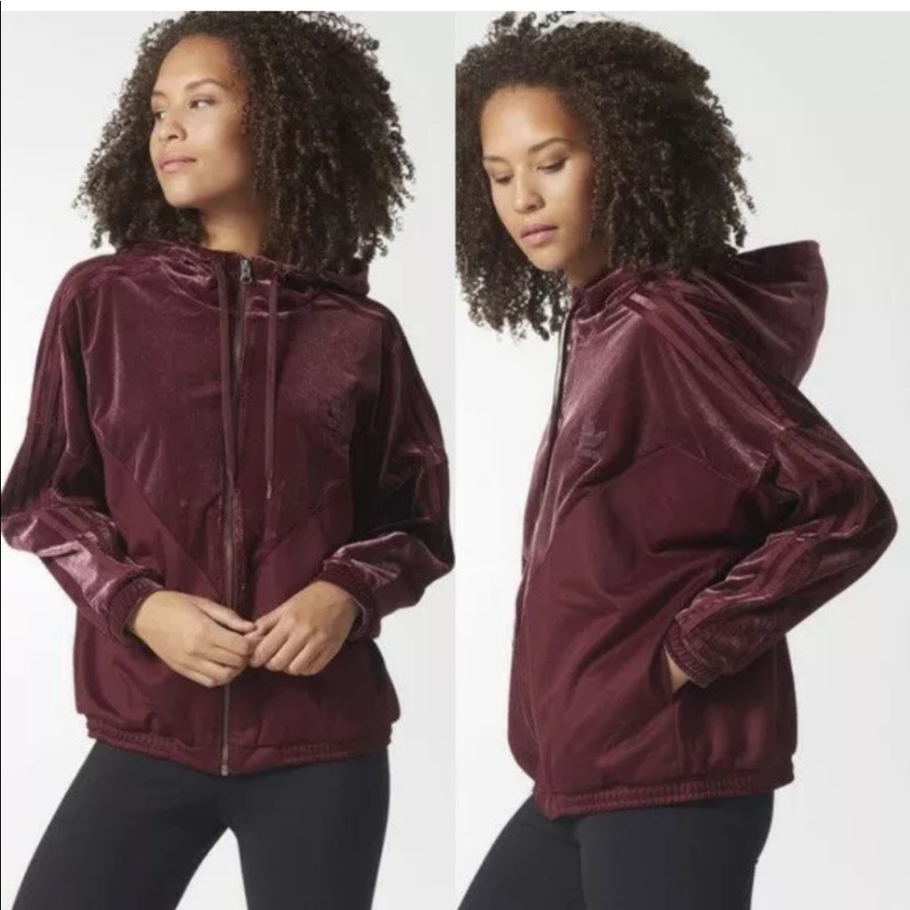 Adidas velvet vibes hoodie velour track jacket xs